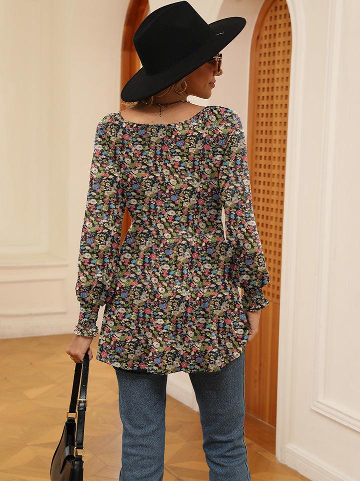 Women's Casual Puff Sleeve Floral Tunic Tops V-Neck Blouse T-Shirts For Women Floral Print Tops