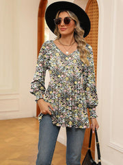 Women's Casual Puff Sleeve Floral Tunic Tops V-Neck Blouse T-Shirts For Women Floral Print Tops
