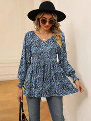 Women's Casual Puff Sleeve Floral Tunic Tops V-Neck Blouse T-Shirts For Women Floral Print Tops