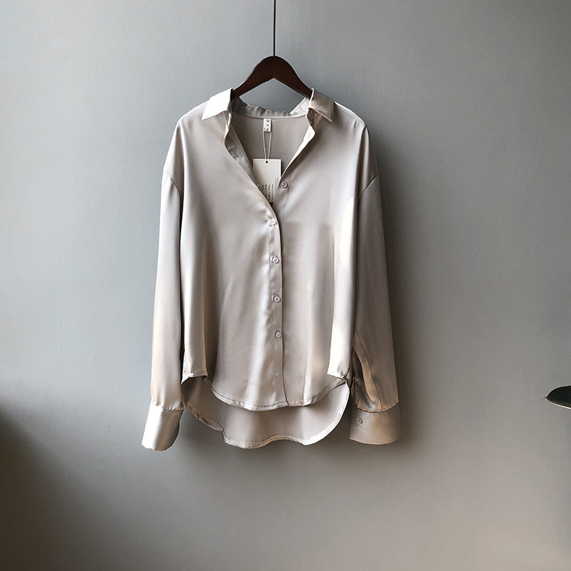 Long Sleeves V Neck Satin Blouse Vintage Satin Blouse