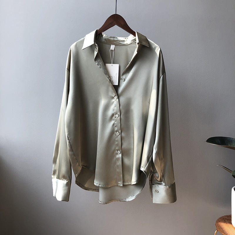 Long Sleeves V Neck Satin Blouse Vintage Satin Blouse