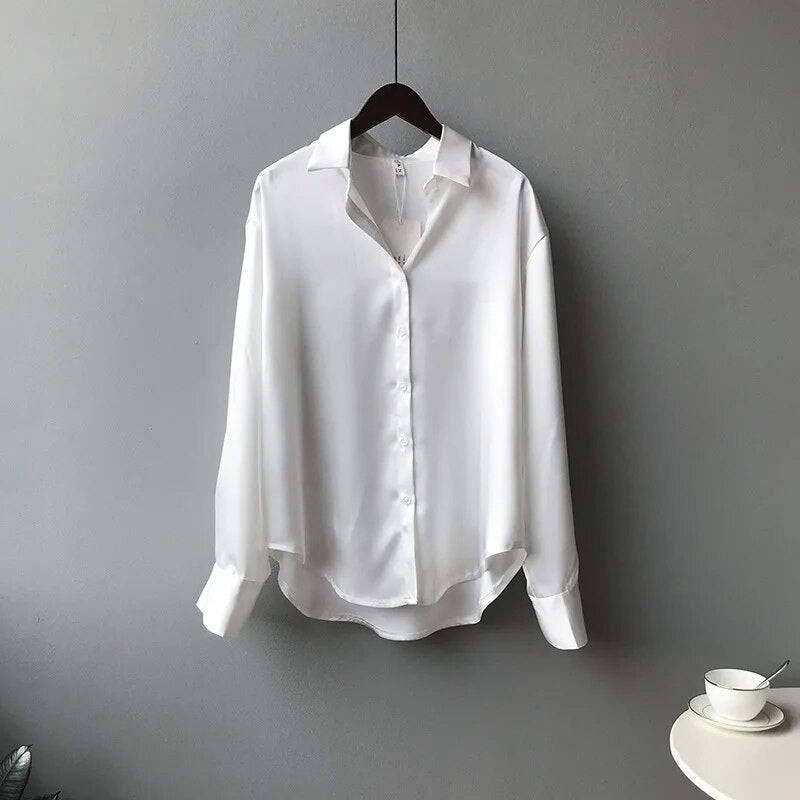 Long Sleeves V Neck Satin Blouse Vintage Satin Blouse