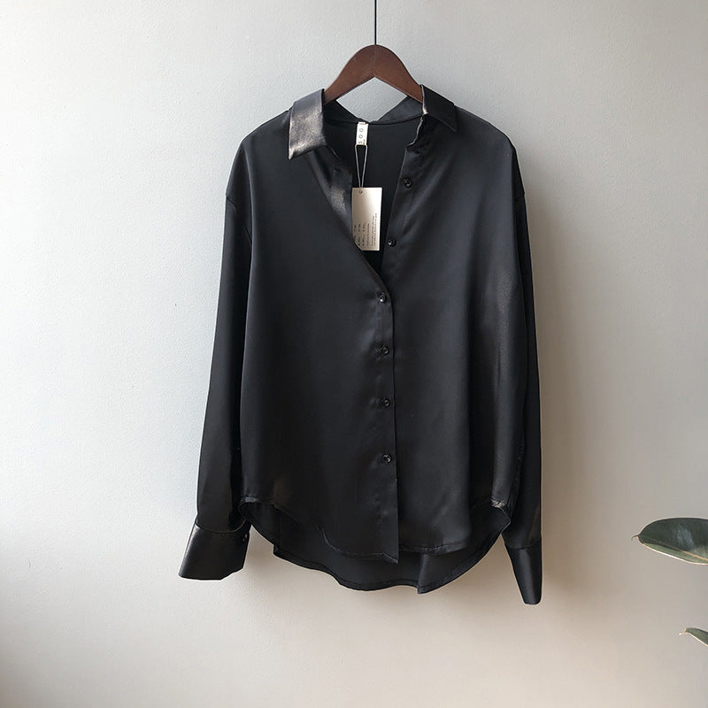 Long Sleeves V Neck Satin Blouse Vintage Satin Blouse