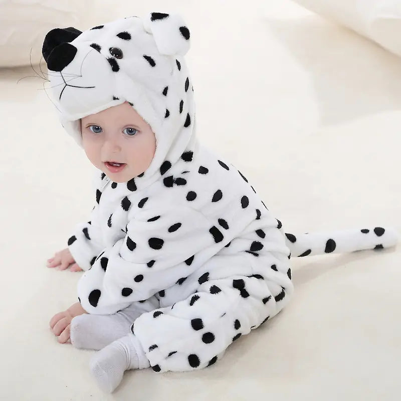 Hooded onesie toddler winter clothes - White Leopard
