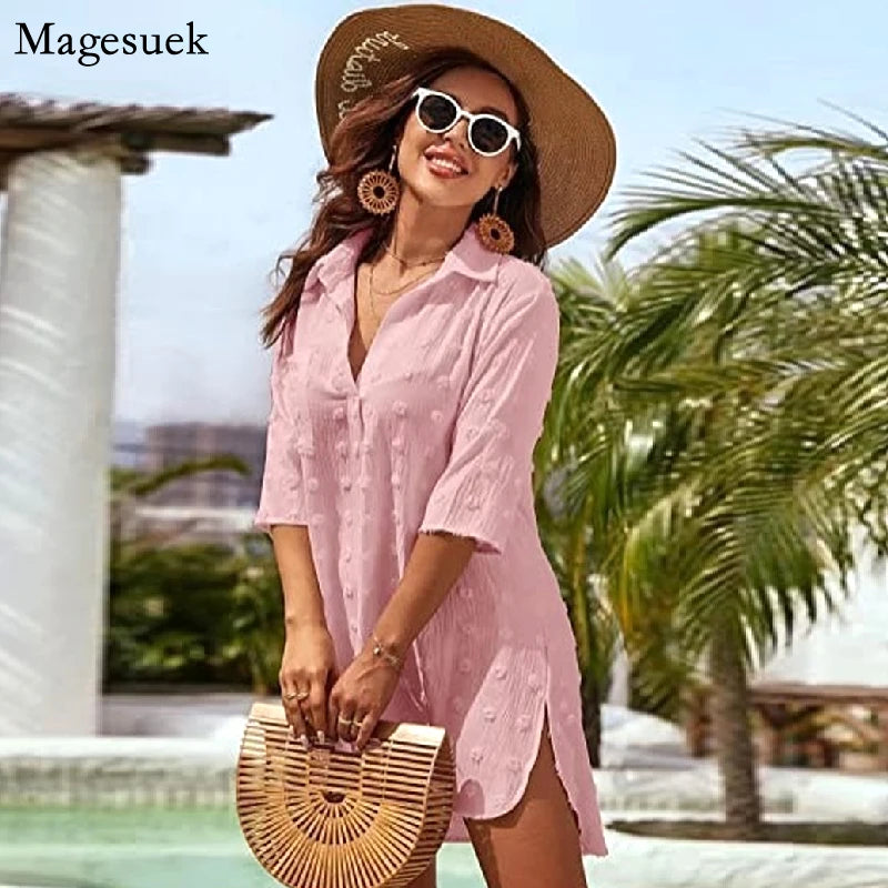 New Chiffon Loose Casual Blouse Shirt Solid Color Women'S Casual Beachwear fashion Blouse
