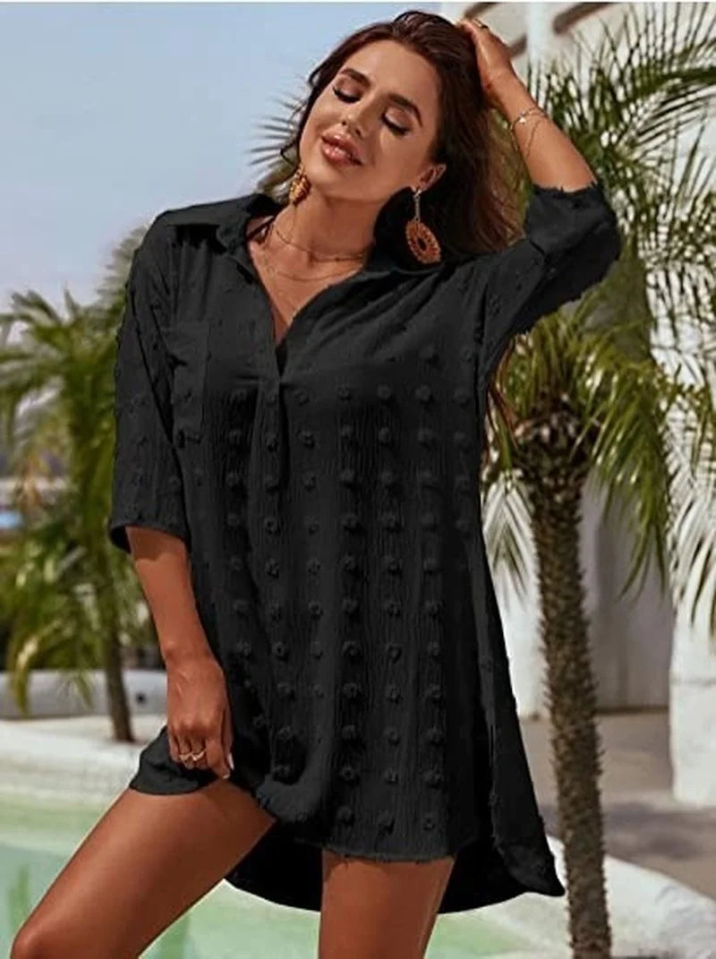 New Chiffon Loose Casual Blouse Shirt Solid Color Women'S Casual Beachwear fashion Blouse