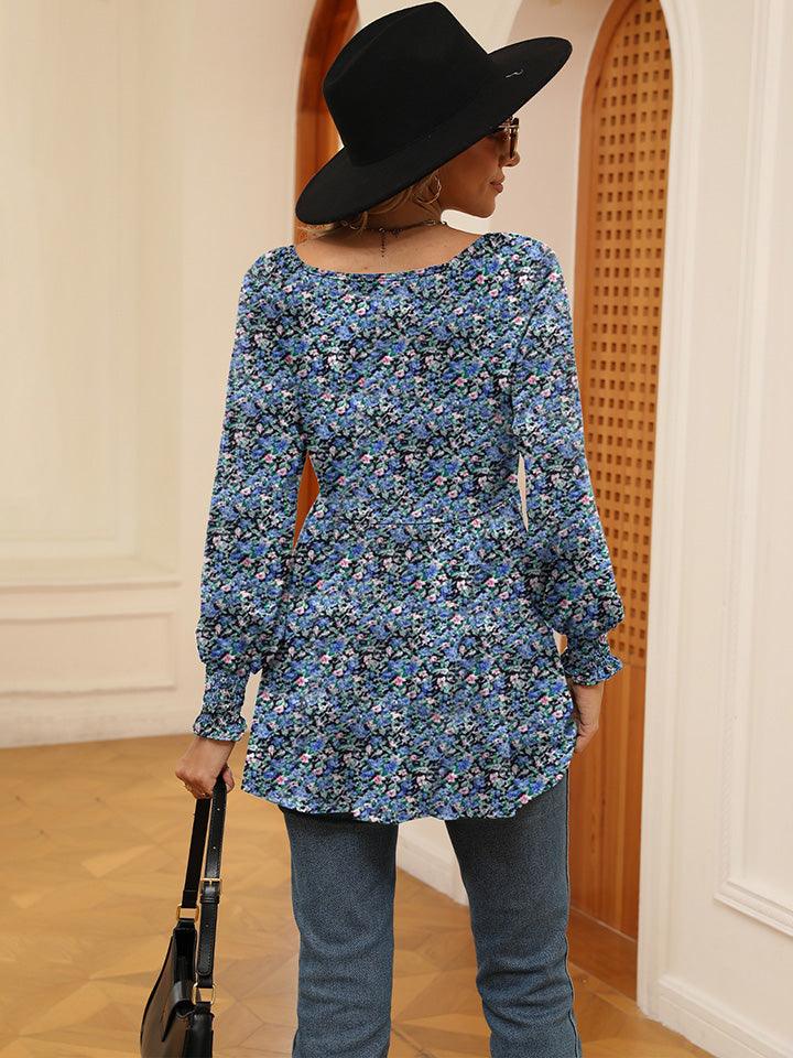 Women's Casual Puff Sleeve Floral Tunic Tops V-Neck Blouse T-Shirts For Women Floral Print Tops