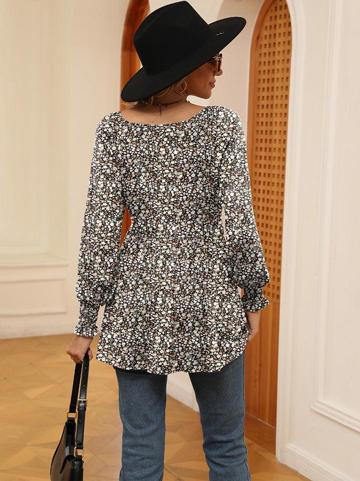 Women's Casual Puff Sleeve Floral Tunic Tops V-Neck Blouse T-Shirts For Women Floral Print Tops