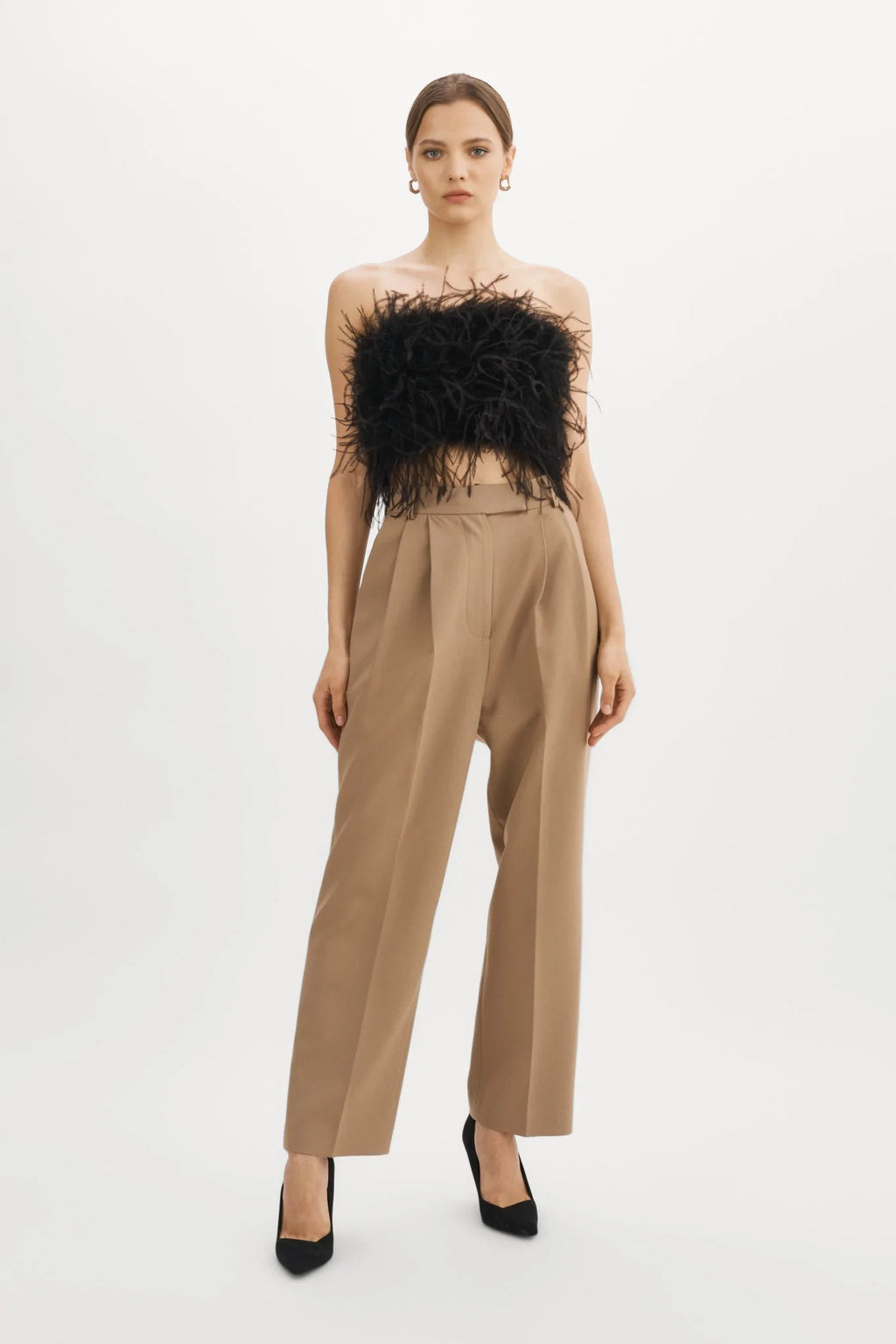 Slim fit halter blouse sleeveless temperament solid color furry top