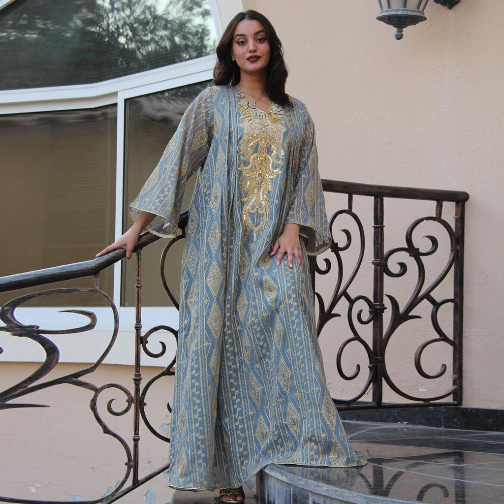 plus size sequin embroidery robe abaya dress