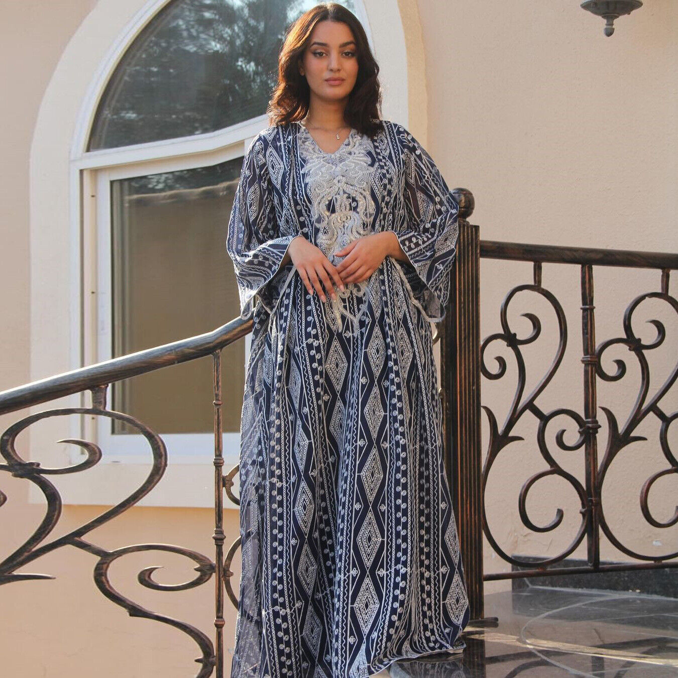 plus size sequin embroidery robe abaya dress